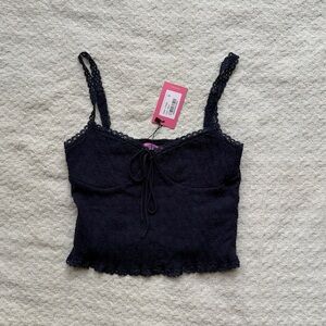 Edikted Size Small Navy Lace-Trim Cropped Tank